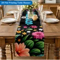 Dettaglio di un vivace runner da tavola messicano con teschi e fiori su tavolo in legno - 33x91cm / Stile Tema Messico Nero