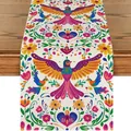 Vibrant Mexican Otomi table runner with colorful bird and floral patterns for carnival. - Traditional Mexican Otomi Print Style / 183x33cm
