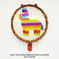 Round 18-inch foil balloon featuring a colorful Mexican llama piñata for fiesta parties - Mexican Llama (E0364) / 18 Inch Round Shape
