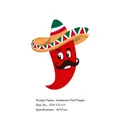 Detailed view of chili pepper foil balloon with Mexican sombrero and mustache, 46x67cm. - Cartoon Red Chili