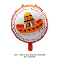 Close-up detail of a round foil balloon featuring a colorful Mexican sombrero print - Mexican Sombrero (E0368) / 18 Inch Round Shape