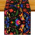 Chemin de table mexicain Jour des Morts avec motifs floraux et oiseaux colorés sur noir. - Motif Oiseau Crâne (Style 5) / 33*183cm