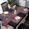 Set runner e tovagliette colorati con motivi mandala messicani in stile boho - Stile 4 (Stampa Mandala Bohemienne) / Set da 5 pezzi (1 runner + 4 tovagliette)