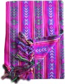 Close-up of Mexican table runner with vibrant stripes and colorful tassels - 35*215+10*2 Tassel / Dark Rose Red
