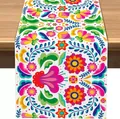 Vibrant Mexican folk art floral pattern linen-textured table runner for festive home decor - Mexican Folk Large Floral Style (18)
