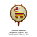 Colorful Mexican Piñata llama round foil balloon showing flat and inflated dimensions - Round Piñata Pony