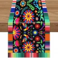 Mexican Fiesta Day of the Dead table runner with vibrant floral and bird prints - Style 26 / 183x33cm