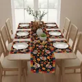 Mexican Day of the Dead skull print table runner and 6 placemats set for Halloween decor - Style 7 (Halloween Sugar Skull) / 5 Pieces Set (1 Runner + 4 Mats)