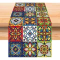 Chemin de table mexicain avec imprimé à motifs de carreaux et fleurs très colorés - Motif de Carreaux Mexicains (Style 7) / 33*183cm