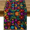 Chemin de table mexicain Jour des Morts aux motifs floraux colorés pour décoration de fête - Floral Géométrique Folk (Style 8) / 33*183cm