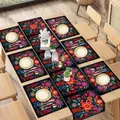 Mexican style colorful floral table runner and placemat set for dining room decor - Style 8 (Mexican Folk Floral) / 5 Pieces Set (1 Runner + 4 Mats)