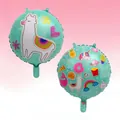 Detailed close-up view of mint green llama and doodle pattern round foil party balloons - 18 Inch / Llama Round