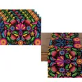 Mexican theme table runner and placemat set with vibrant colorful floral print design - Style 9 (Black Colorful Sunflower) / 5 Pieces Set (1 Runner + 4 Mats)