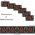 Mexican style floral table runner and 6-piece placemat set for dining decor - Style 10 (Mexican Traditional Vibrant Floral) / 5 Pieces Set (1 Runner + 4 Mats)