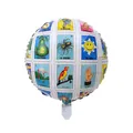 Close-up of 18 inch round foil balloon with Mexican Lotería bingo patterns - Tarot Cards