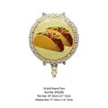 Detail view of 18 inch round taco theme foil balloon with colorful polka dot border - Round Mexican Taco Theme