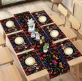 Vibrant Mexican floral patterned table runner and placemat set for festive dining decor - Style 12 (Bright Floral Animal Pattern) / 5 Pieces Set (1 Runner + 4 Mats)
