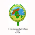 18-inch Mexican foil balloon featuring cartoon cactus playing guitar in desert - Round Personified Cactus