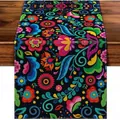 Vibrant Mexican Day of the Dead table runner featuring colorful folk art floral pattern - Style 31 / 183x33cm