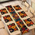 Colorful Mexican style table runner and placemat set with abstract circles - Style 14 (Mexican Abstract Concentric Circle) / 5 Pieces Set (1 Runner + 4 Mats)