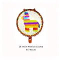 18-inch round aluminum foil balloon featuring a colorful Mexican llama piñata pattern - Alpaca Pinata Style