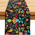 Mexican Fiesta Table Runner with Colorful Floral Day of the Dead Pattern - Ethnic Floral High Saturation (Style 15) / 33*183cm