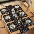 Mexican style floral print table runner and placemat set for vibrant dining room decor - Style 17 (Black Colorful Floral) / 5 Pieces Set (1 Runner + 4 Mats)