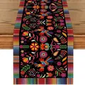 Chemin de table mexicain coloré avec de jolis motifs de fleurs et oiseaux sur lin - Style 10