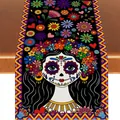 Day of the Dead table runner featuring a vibrant Mexican Sugar Skull and floral print - Style 35 / 183x33cm