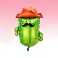 Cute Mexican fiesta cactus aluminum foil balloon with orange hat and mustache decor - Cactus with Sombrero