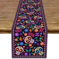Vintage Mexican sugar skull table runner with colorful floral mandala pattern linen decor - Skull Style 12 / 33x90cm