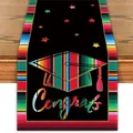 Festive Mexican Serape graduation table runner featuring colorful Congrats text for party decoration - Graduation Cap Design (Style 16) / 33*183cm