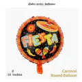 18-inch Mexican Fiesta theme round foil balloon with festive sombrero and maracas icons - 18 Inch FIESTA Round Balloon / 50 Pieces