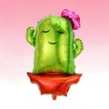 Smiling cactus foil balloon with pink flower for Mexican Fiesta party decorations - Cactus Lady