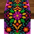 Vibrant Mexican Day of the Dead table runner with colorful floral prints on black. - Black Symmetrical Floral (Style 19) / 33*183cm