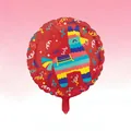 Round red foil balloon featuring a colorful Mexican piñata design for party decor - 18 Inch / Piñata Round Ball