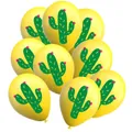 Gedetailleerde weergave van gele latex ballonnen met cactus en roze bloemmotief - Cactus Bedrukte Ballon (Mexicaans 5 mei nr. 6) / 100 stuks verpakking