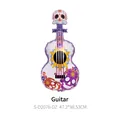 Detailansicht der Gitarren-Folienballons zum Tag der Toten mit bunten Totenkopfmotiven - Tag der Toten Gitarre