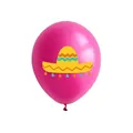 Ballon de 12 pouces en latex rose vif avec un imprimé de sombrero mexicain coloré. - Motif chapeau de paille / 12 Pouces / Rose Rouge