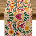 Vibrant Mexican Fiesta linen table runner featuring colorful folk art bird and flower patterns - Creamy White Background Sunflower Heart & Bird Style (Style 25) / 183x33cm