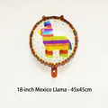 18-inch round Mexican fiesta party balloon featuring colorful alpaca pinata illustration - Alpaca Round Balloon Style