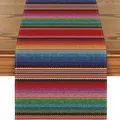 Vibrant Mexican serape striped table runner variant for Carnival and festive party decor - Style 48 / 183x33cm