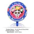 Detailansicht eines 18-Zoll runden Día de Muertos Folienballons mit Totenkopf - 18-Zoll Geist Braut Runder Ballon