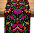 Colorful Mexican Day of the Dead floral table runner with vibrant ethnic folk art pattern - 33x183cm / Multicolor Ethnic Vines (26)