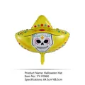 Sugar skull sombrero aluminum foil balloon for Day of the Dead party decoration, 64.5x68.5cm - Day of the Dead Hat