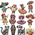 Illustration de divers personnages et symboles du Jour des Morts en style ethnique coloré. - Style A / Ensemble de 24 pièces