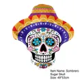 Mexicaanse Dag van de Doden folieballon in de vorm van een schedel met een sombrero - Sombrero Schedel / 49x53cm