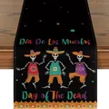 Camino de mesa mexicano Día de los Muertos con esqueletos danzantes y tipografía - 33x183cm / Negro Calavera Danzante (4)