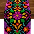 Vibrant Mexican fiesta floral table runner made of premium linen for table decor - Black Background Giant Purple & Pink Double Floral Style (Style 42) / 183x33cm