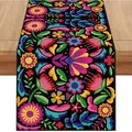 Vibrant Mexican Day of the Dead table runner with floral patterns on black - Style 56 / 183x33cm